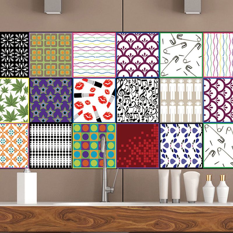 Modern Abstract Wallpapers PVC Self Adhesive Red-Purple Wall Art for Kitchen (3 Pcs)