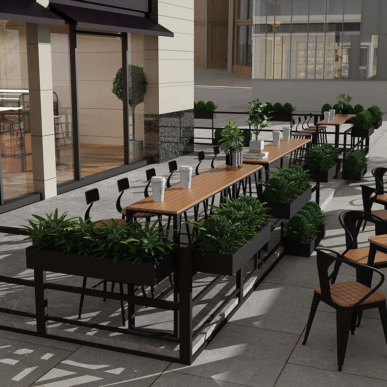 Tavolo da bar in stile moderno in legno massiccio e tavolo da bar per caffetteria di base di ferro nera