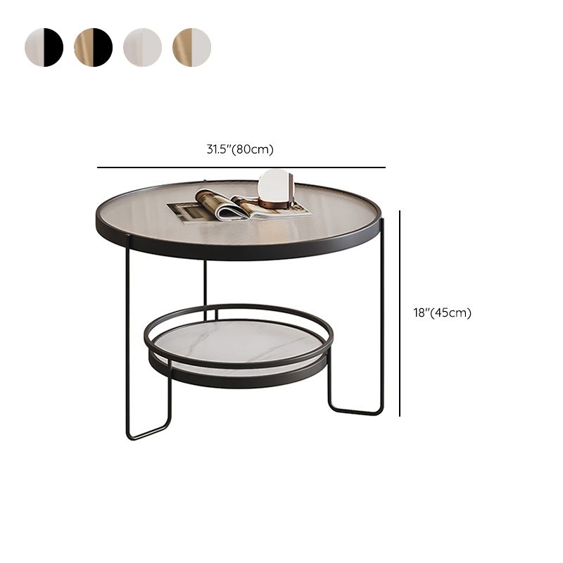 Minimalism Glass Top Coffee Table Round Metal Frame Cocktail Table
