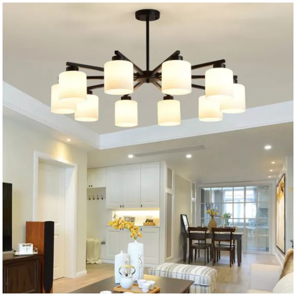 New Modern White Glass Semi Mount Lighting Cylinder Black Ceiling Mounted Fixture