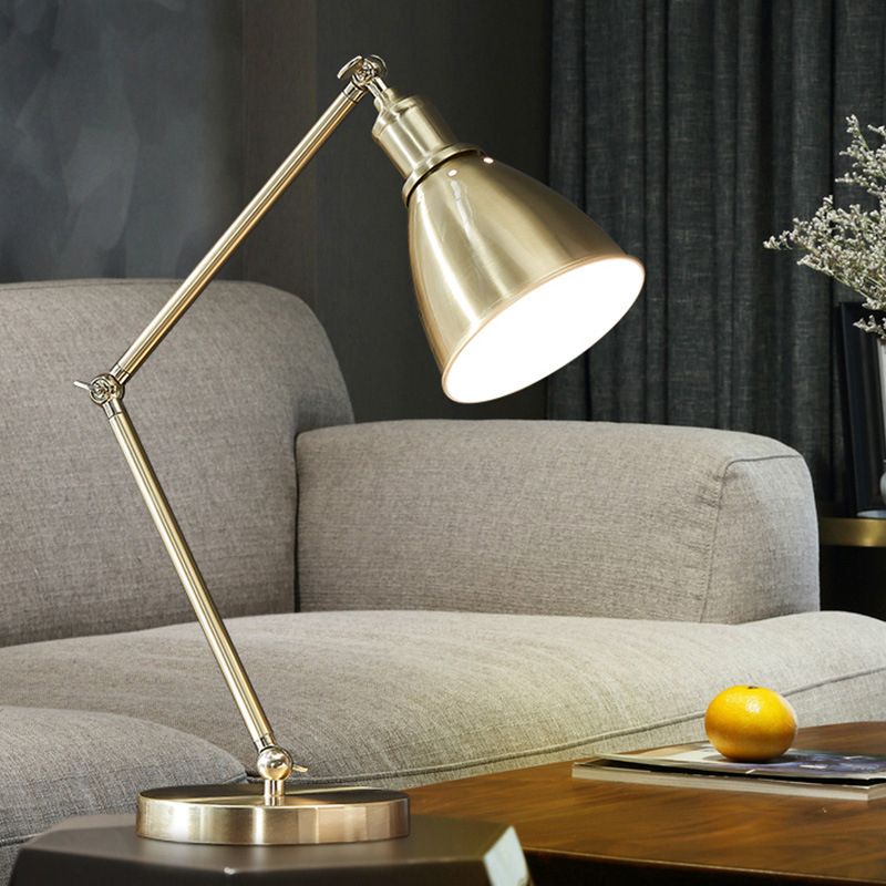 Conical Table Lamp Post-Modern Metal 1-Head Living Room Nightstand Lighting in Gold with Swing Arm