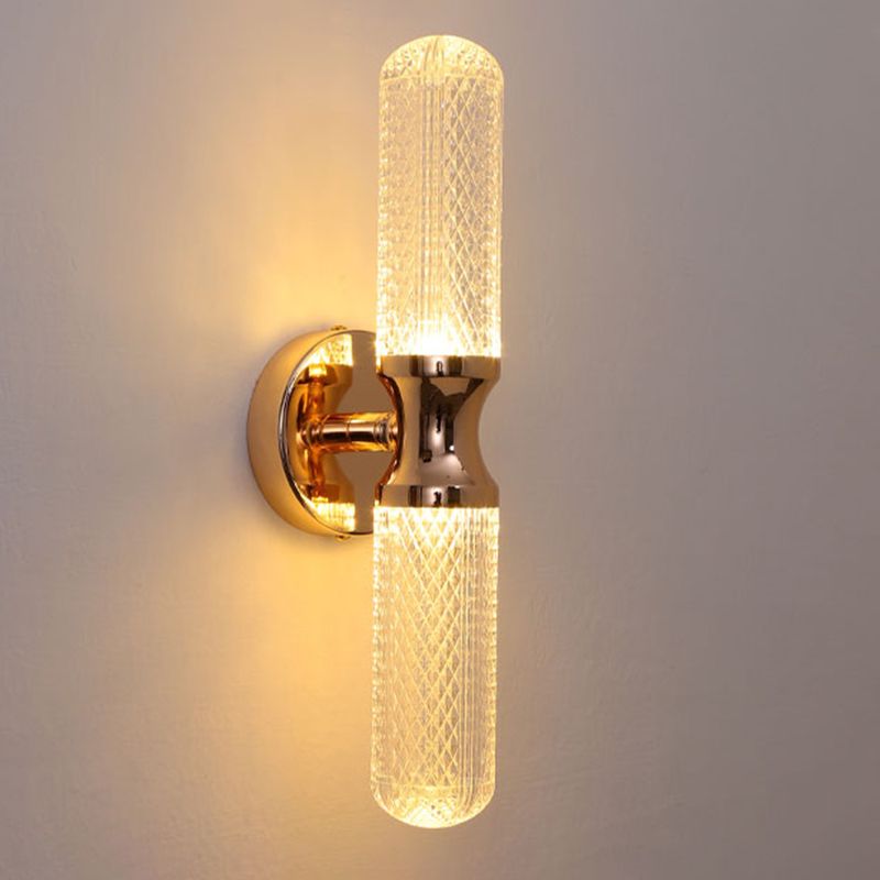Black / Gold 1 - Light Wall Light Solid Brass and Acrylic Cylinder Wall Fixture