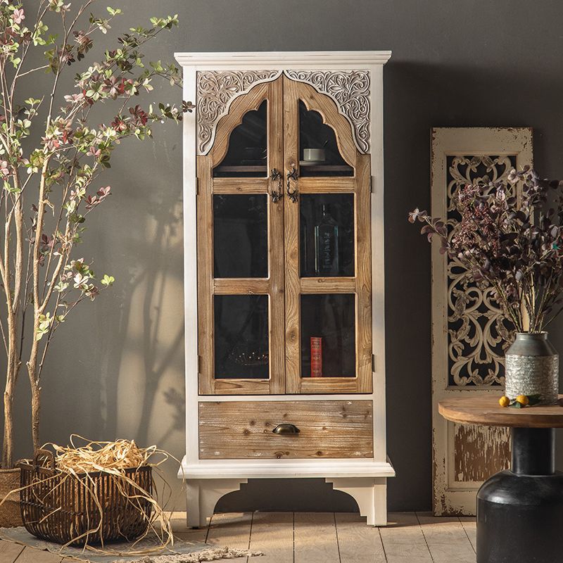Industrial Wood Accent Cabinet Distressed Finish Fretwork Accent Cabinet