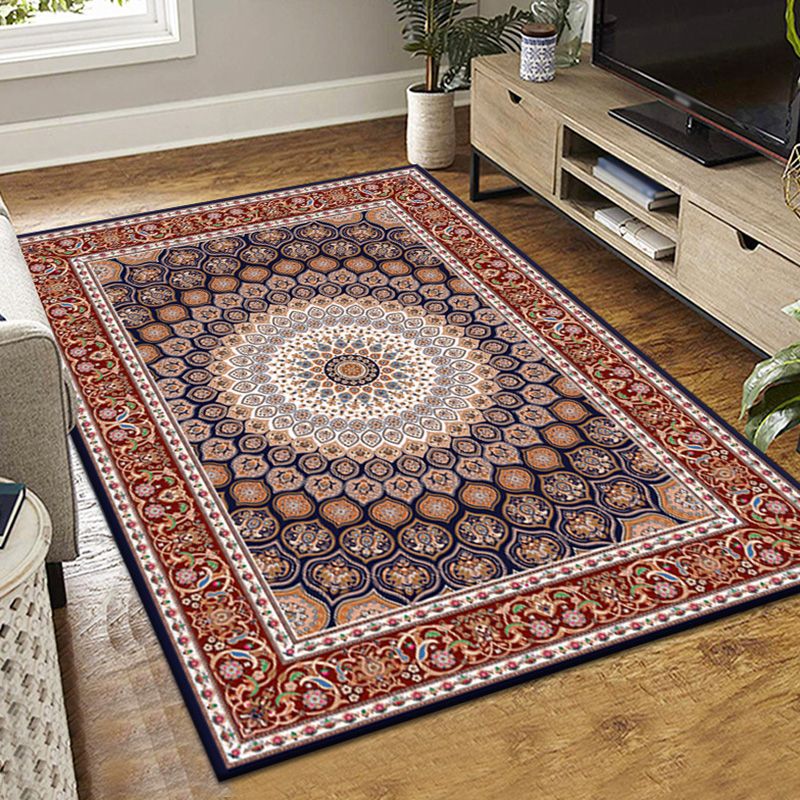 Dark Red Victorian Rug Polyester Graphic Rug Non-Slip Backing Rug for Living Room