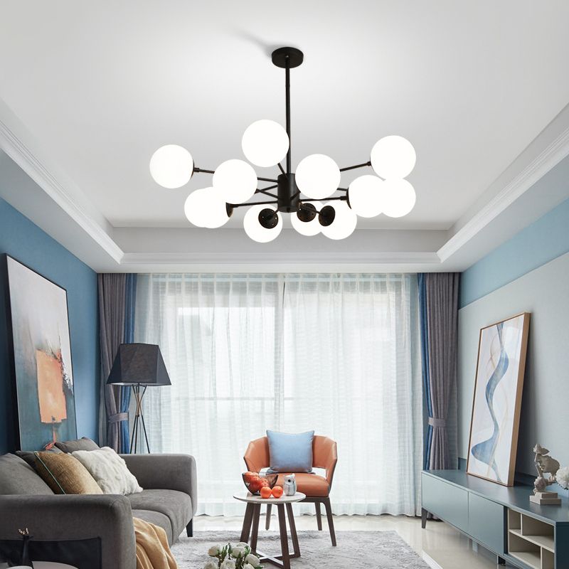 Multi Light Spherical Branch Hanging Lights Modern Style Glass Hanging Lighting in Black