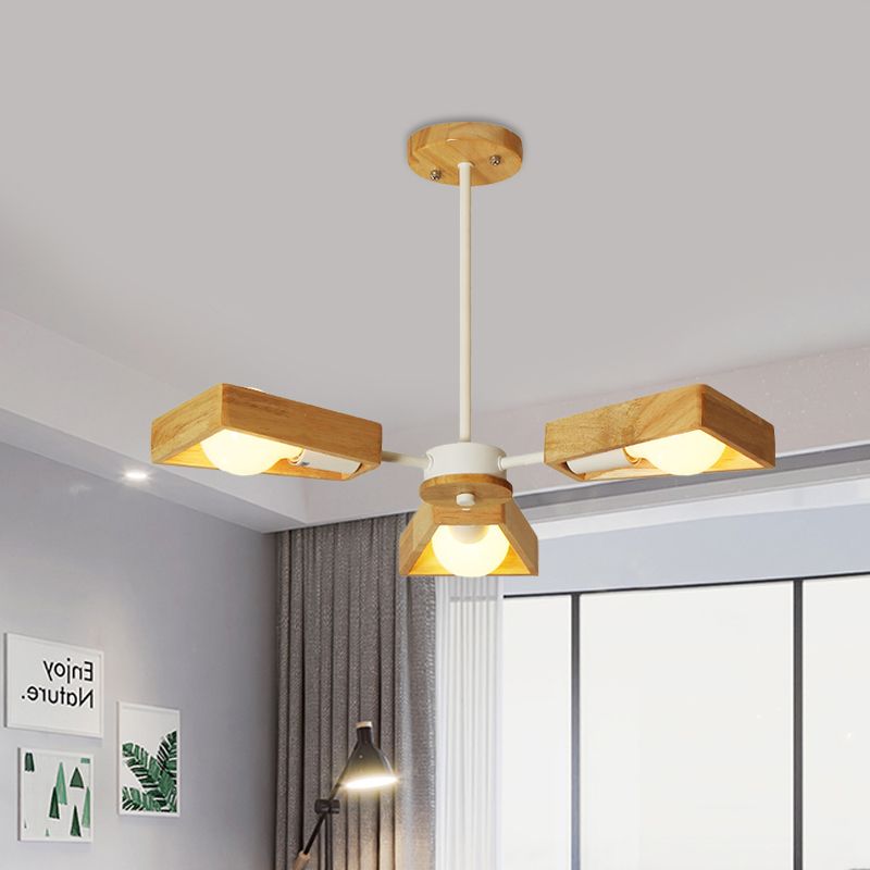 Black/White Burst Flush Mount Chandelier Modern 3/5 Bulbs Wood Semi Flush Ceiling Light with Swivelable Frame