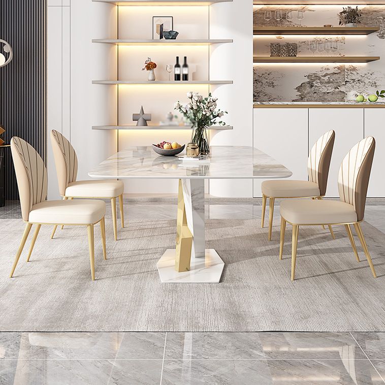 White Stone Dining Table Household Small Apartment Dining Furniture with Pedestal Base