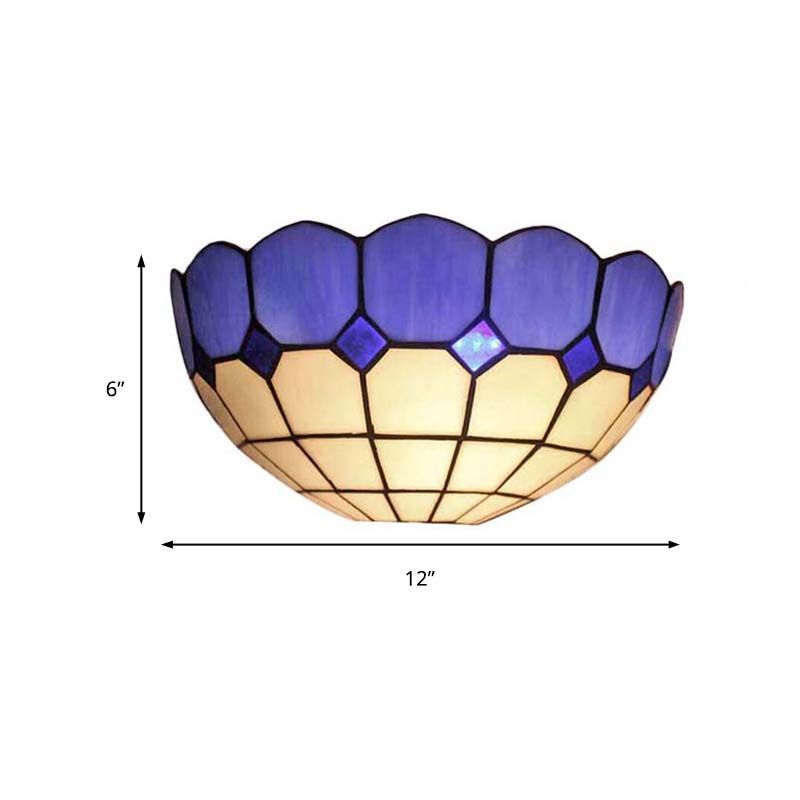 Tiffany Style Bowl Wall Sconce 2 Lights Art Glass Light Blue/Dark Blue Wall Light for Bedroom Lighting