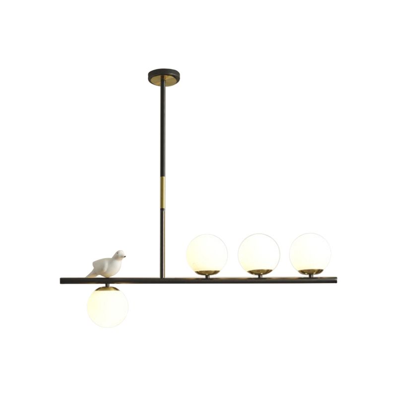 Linear / Branch Dining Room Island Lampe Cream Ball Verre 4 Heads Contemporary suspendu suspendu avec oiseau déco en noir-or