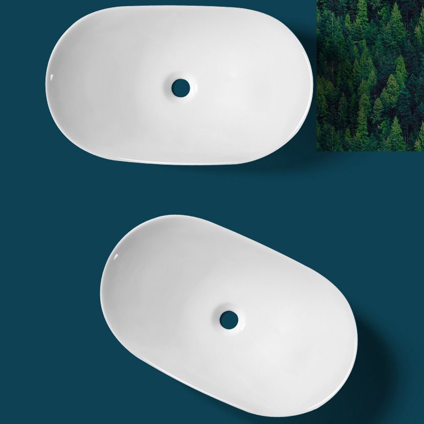 Contemporary Bathroom Sink Pop-Up Drain Porcelain Solid Color Oval-Shape Vessel Sink