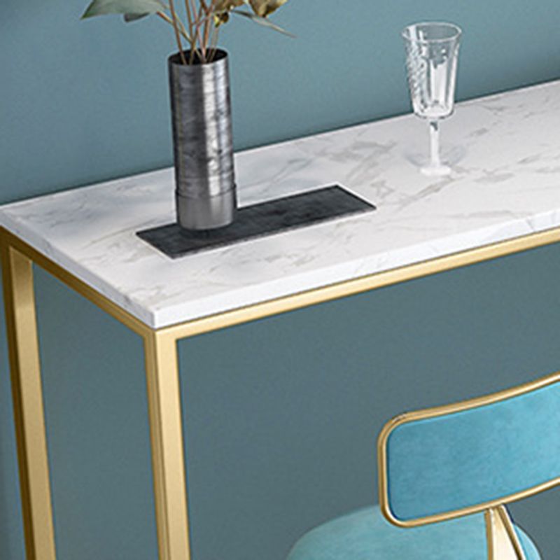 Glam Bar Height Table White Faux Marble Top Bistro Bar Table with Metal Base