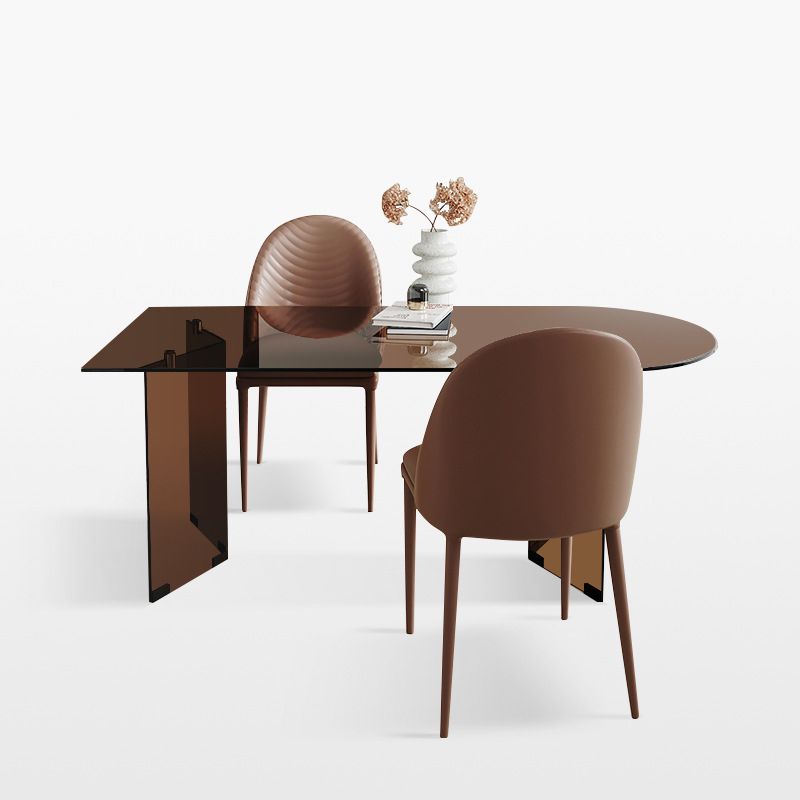 Modern Glass Top Dining Table Double Pedestal Base Dining Table