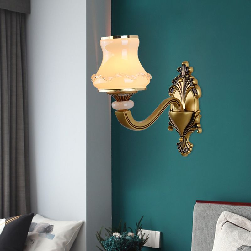 Frosted Glass Urn Shaped Wall Lamp Vintage Style 1/2-Bulb Living Room Wall Mount Lighting in Brass