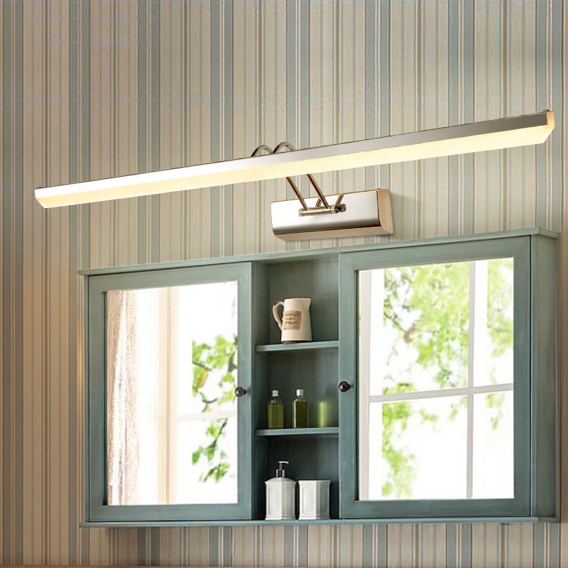 Luce di vanità moderna lineare Metal Mirror LED a 1 luce Light per bagno in argento