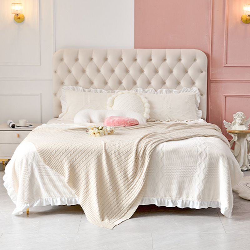 Contemporary Genuine Leather Upholstered Platform Bed White Bed Frame