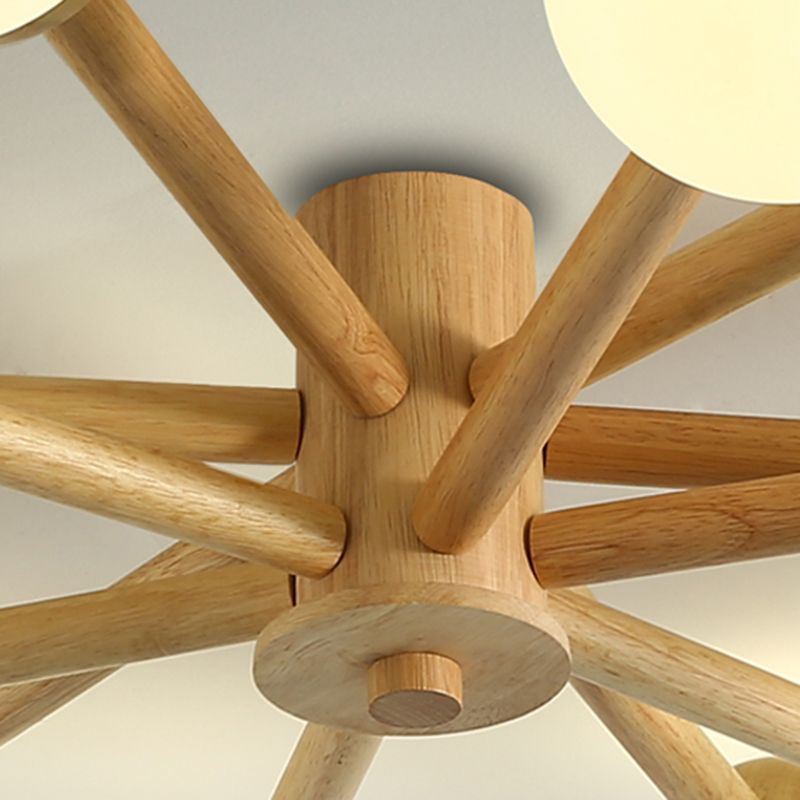 Modern Flush Light Fixtures Wood Sphere Flush Mount Lamp in Brown for Living Room