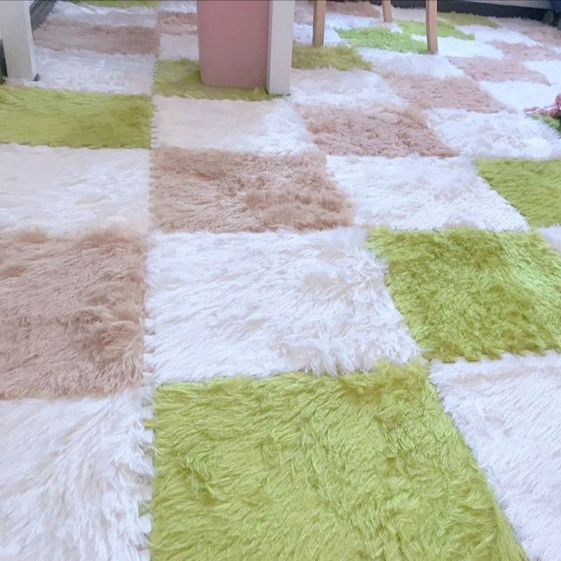 Bedroom Carpet Tiles Solid Color Square Shag Stain Resistant Carpet Tiles