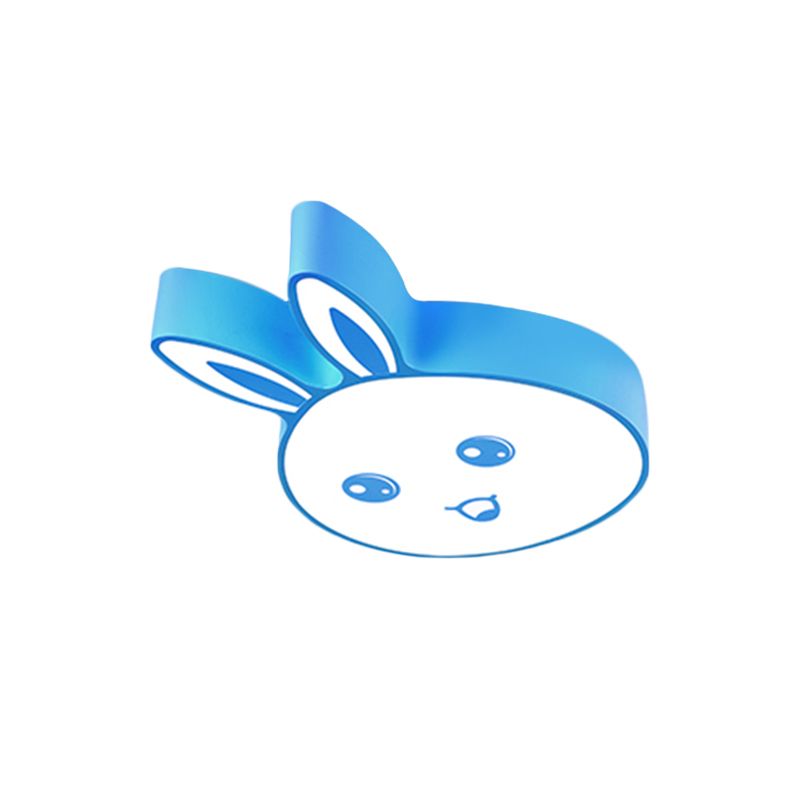 Pink/Yellow/Blue Rabbit Head Lighting Fixture Kids Metallic Flushmount Ceiling Lamp with Acrylic Shade