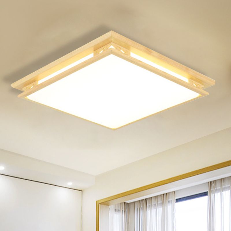 Modernity LED Ceiling Light Fixture Acrylic Shade Wood Squared Flush Mount Lamp in Warm/White Light, 18"/21.5" Wide