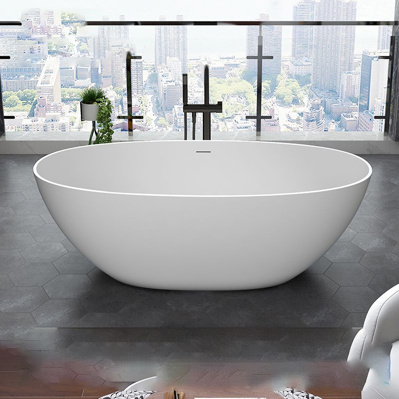 Modern Stone Ellipse Bathtub Freestand Soaking Bathtub with Drain Bath Tub
