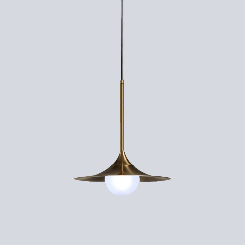 Iron Horn Shape Down Lighting Modernism 1 Head Ceiling Lamp Fixture in Brass with Orb Milk Glass Shade