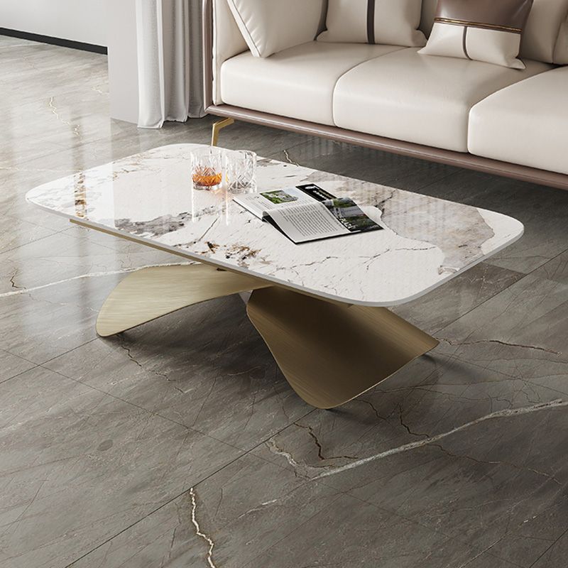 Cross Legs Rectangular Slate Coffee Table with Adjustable Height