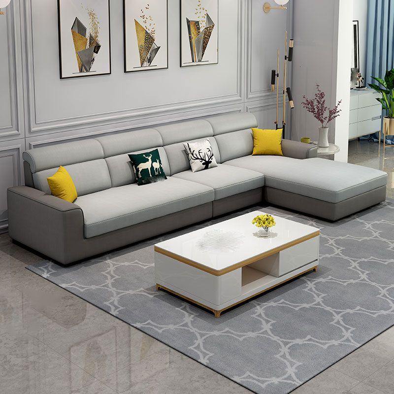 Faux Leather 4-Seater L-Shape Cushion Back Sectional Sofa with Chaise