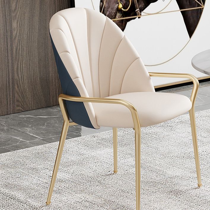 Metal Dining Arm Chair Glam Faux Leather Dining Room Chairs for Home Use