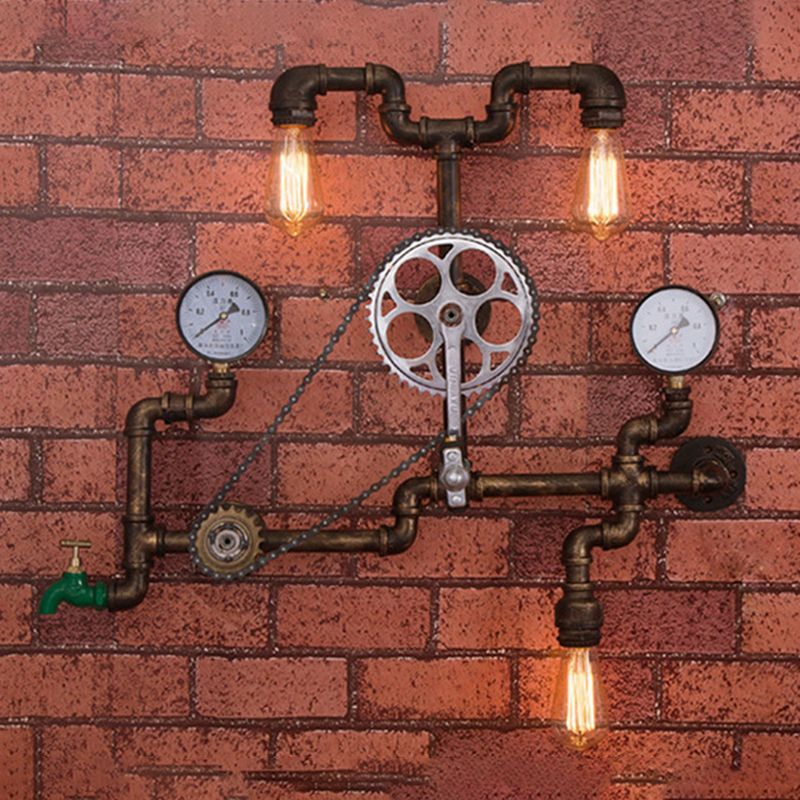 Antike Bronze Eisenwandhalterung Lampe Industriewasser Rohrleitungswand Lichtleuchte für Coffeeshop
