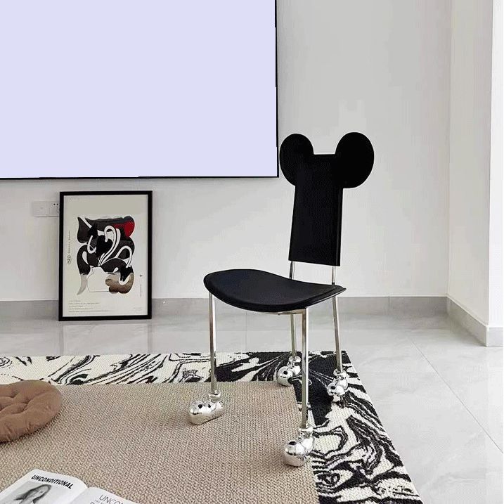 Modern Dining Chair Leather Open Back Side Chair with Stainless Steel Base