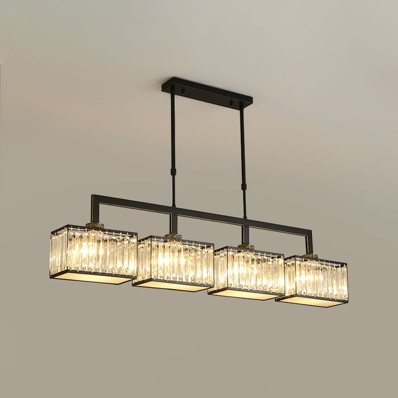 Modern Simple Island Pendant Rectangle Shade Crystal Island Lights for Restaurant