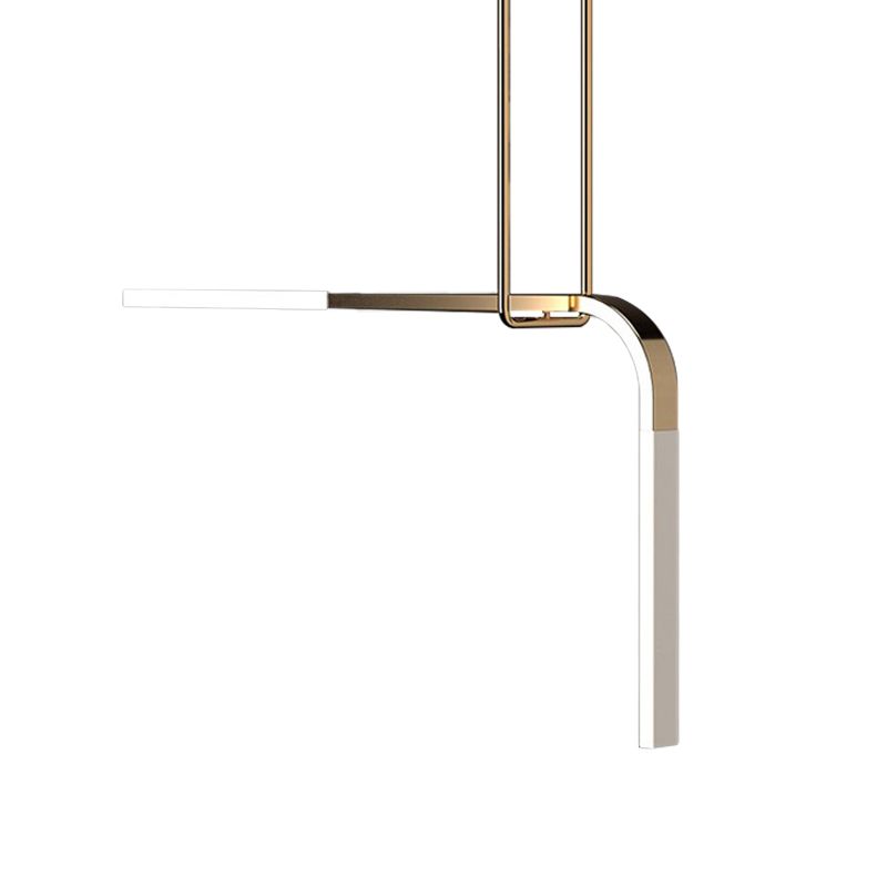 Metallic Bend Hanging Lighting Minimalistische LED -plafond hanger lamp in messing over eettafel