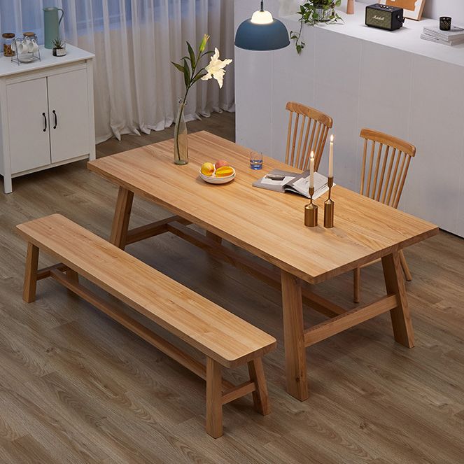 Moderne dennen vaste houten tafel rechthoek eettafel met houten schroefbasisbasis