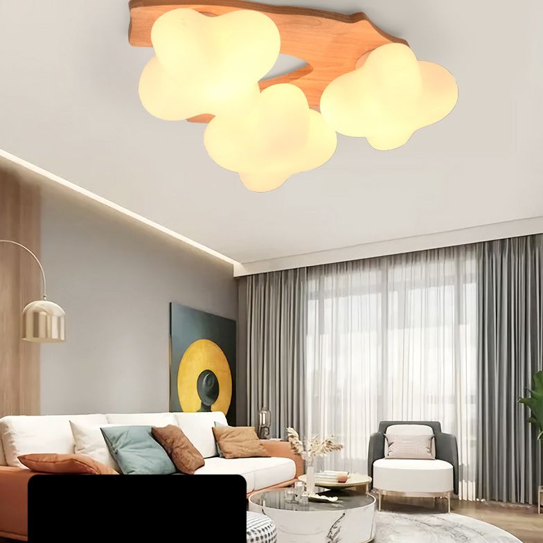 Creatieve houten inbouwplafondlamp van matglas, plafondmontage voor woonkamer