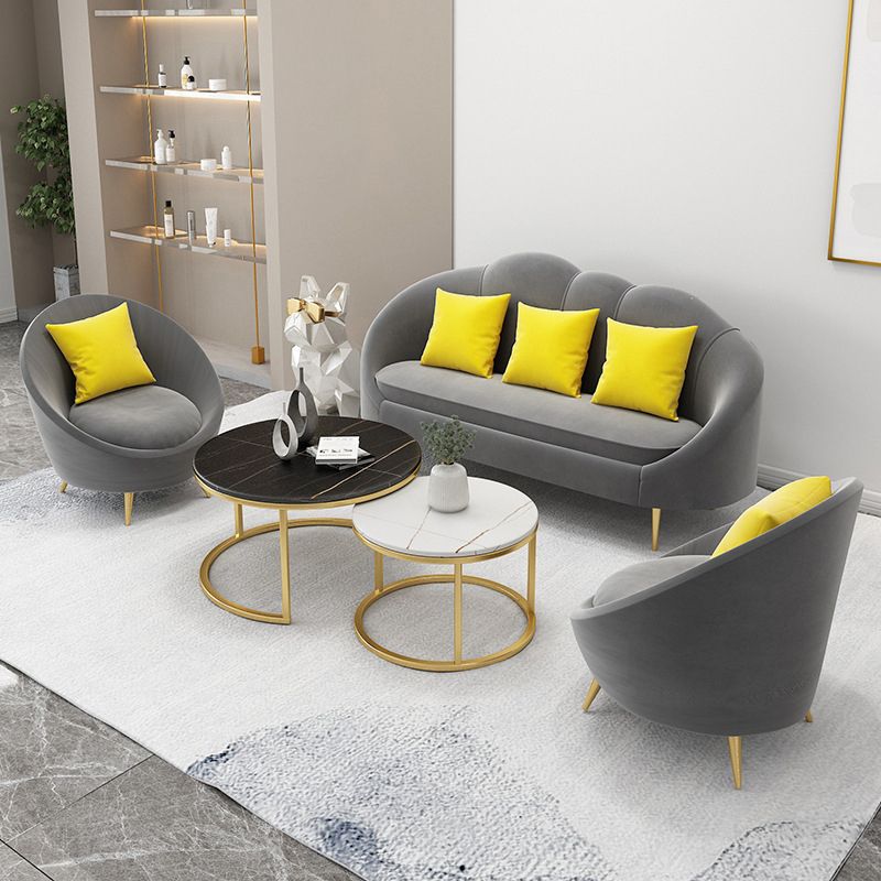 Velvet Contemporary Curved Sofa Sloped Arm Tight Back Sofa for Living Room
