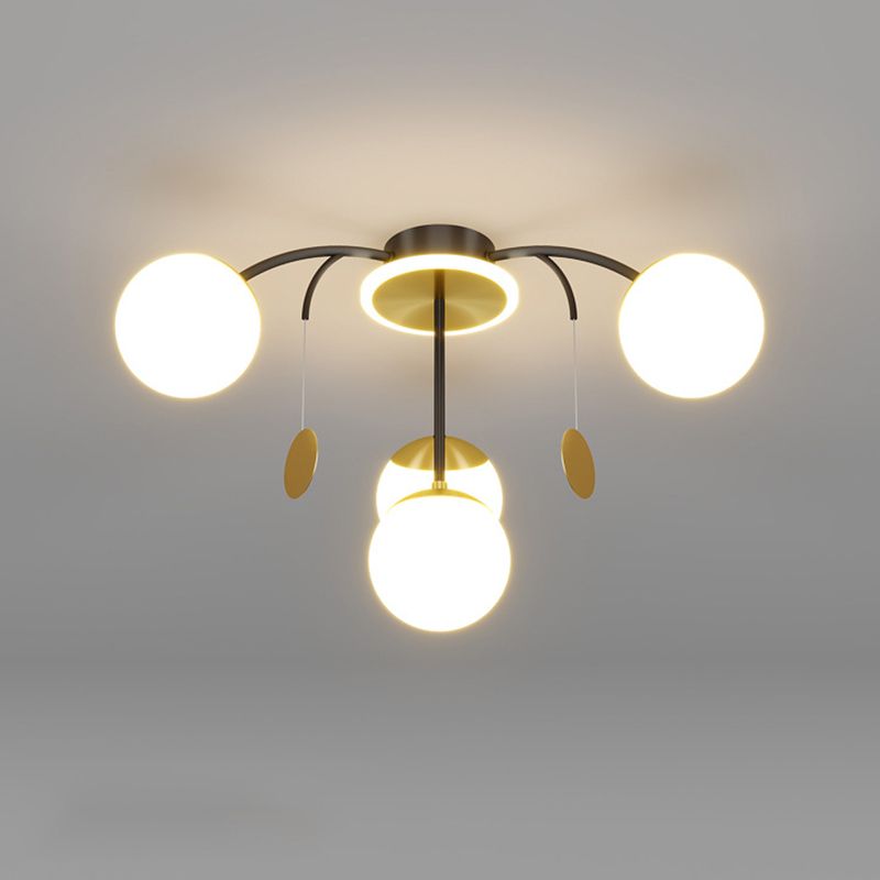 Modern Style Globe Semi Flush Mounted Ceiling Light Sputnik LED Ceiling Light with White Glass Shade