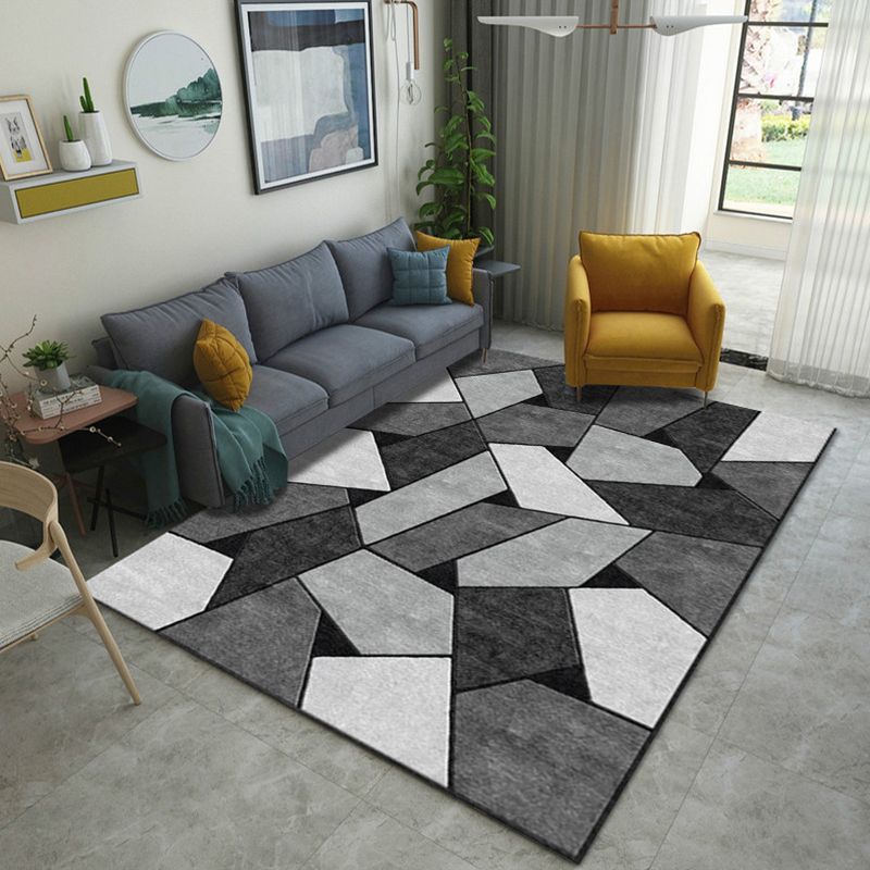 Modern Geometric 3D Printing Rug Multi Colored Polyester Rug Anti-Slip Backing Stain Resistant Washable Carpet for Living Room