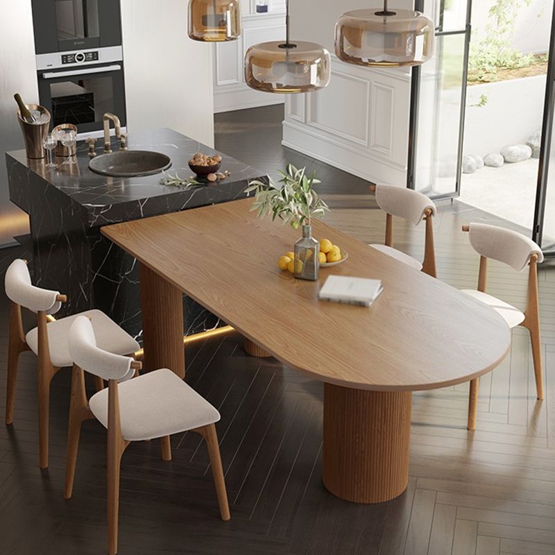 Mesa de forma de comedor de madera maciza de estilo simple para el hogar con base de pedestal doble