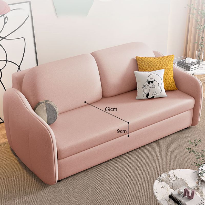 Scandinavian Faux Leather Sleeper Sloped Arm Sofa Bed in Pink