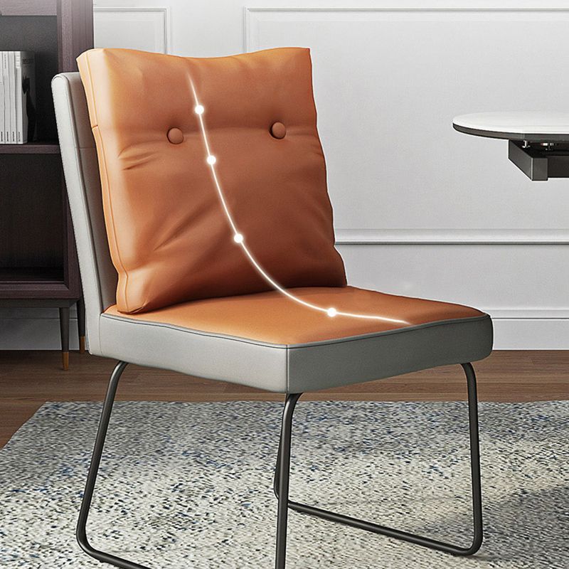 Contemporary Metal Dining Armless Chair Faux Leather Dining Chairs for Home Use
