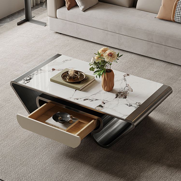 Slate Abstract Coffee Table Glam Rectangular Cocktail Table with Storage Drawer