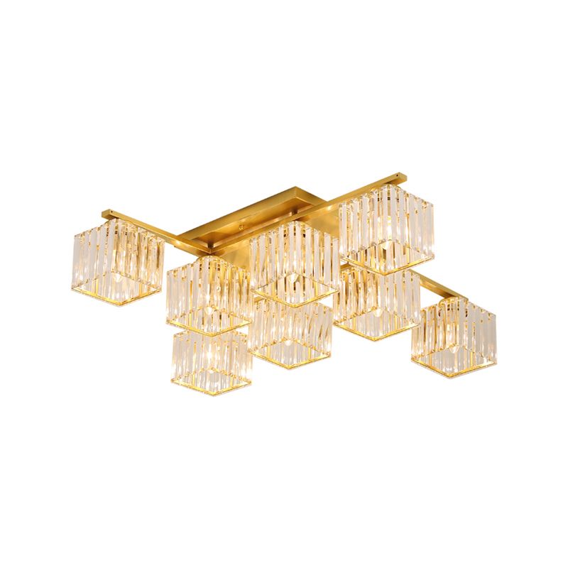 Black/Gold Cubic Living Room Flush Mount Lighting Modernist 4/6/8 Lights Crystal Ceiling Lighting