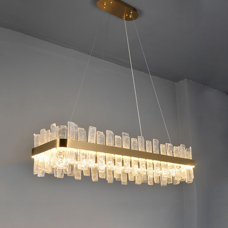 1 Light Rectangle Island Lights Modern Pendant Light Crystal Island Lighting Fixtures in Gold