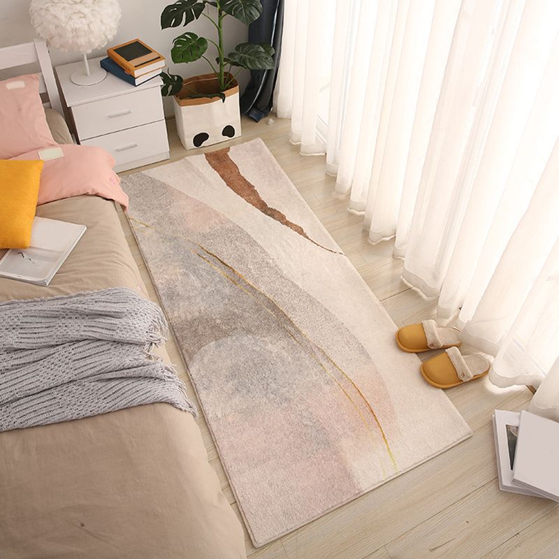 Beige Modern Carpet Color Block Polyester Carpet Washable Carpet for Home Decor