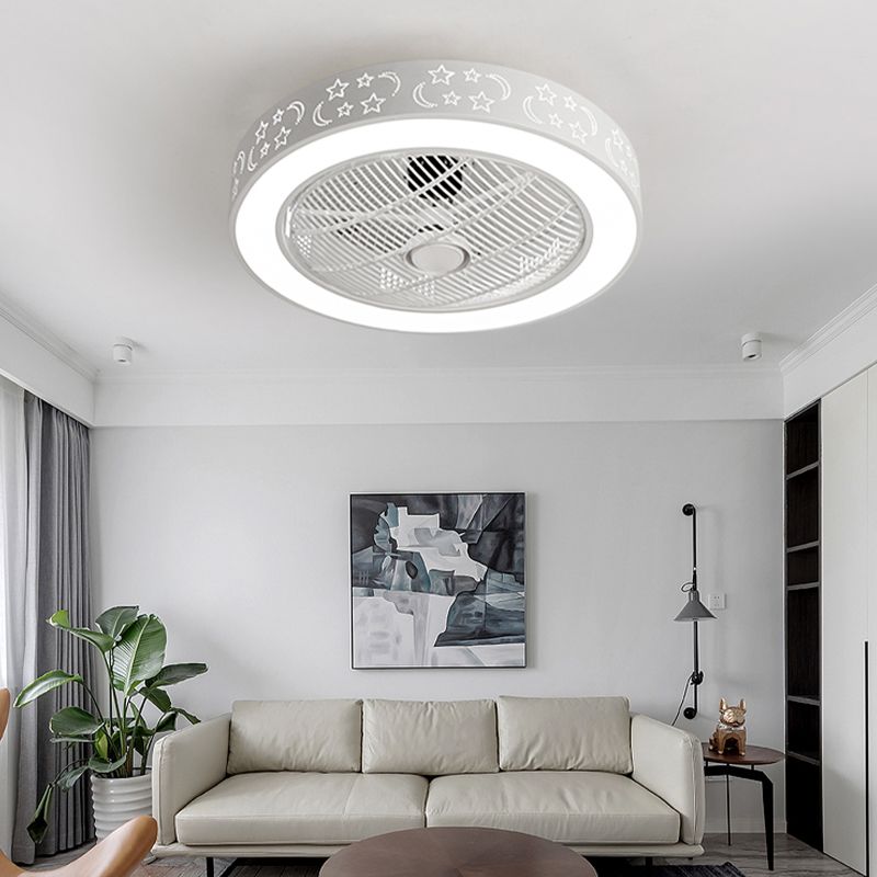Weiße trommelförmige Lüfterlampe Nordic LED Metal Semi Flush Leuchte für Schlafzimmer
