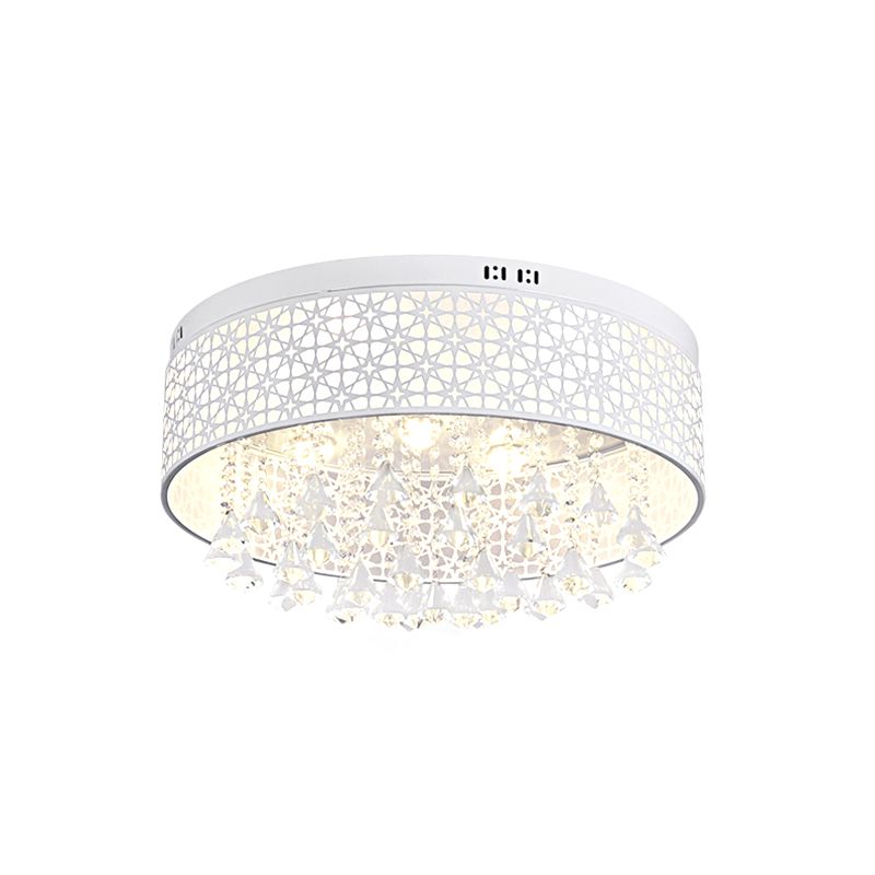 White Drum Flush Massimale Light Modernity LED Metal Lighting Fixture con Crystal Droplet
