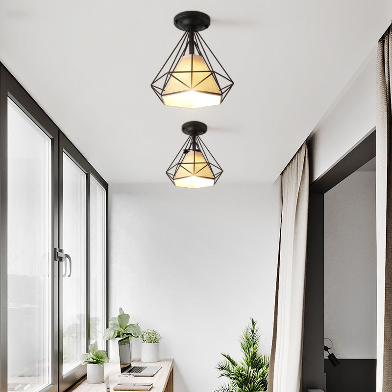 Industrial Flush Light Fixtures Diamond Metal 1 Light Flush Mount Lamps