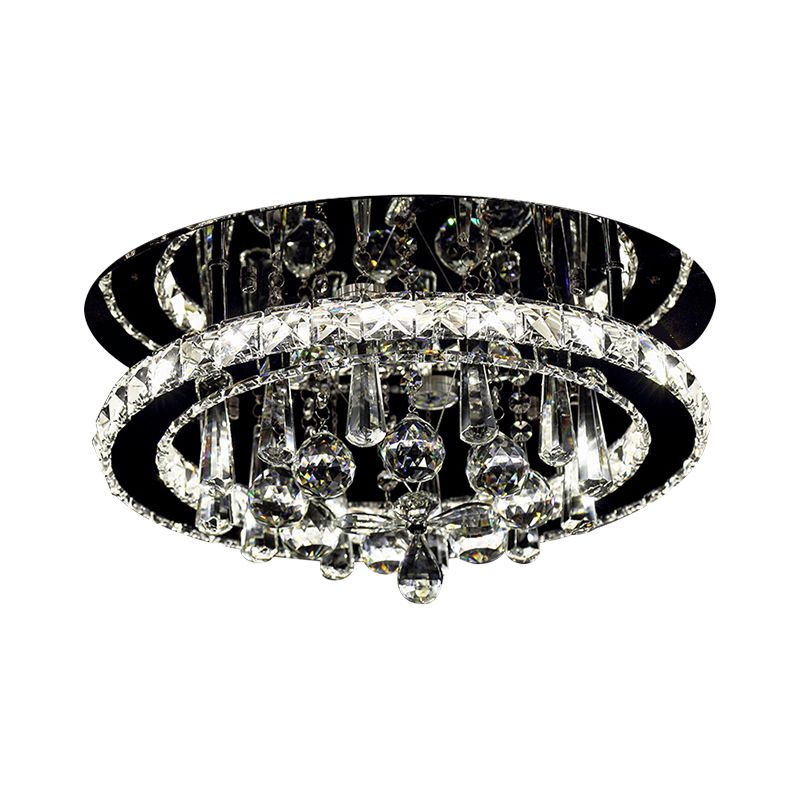 Simplicity Round LED Ceiling Fixture Hand-Cut Crystal Sitting Room Semi Mount Lighting in Chrome, Warm/White Light