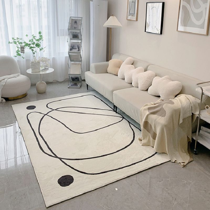 White Tone Modern Rug Polyester Carpet Abstract Lines Indoor Rug Non-Slip Backing for Living Room