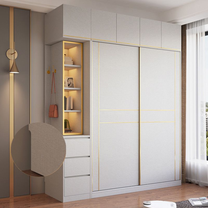 White Modern Style Wardrobe Cabinet Engineered Wood Wardrobe with Clothing Rod